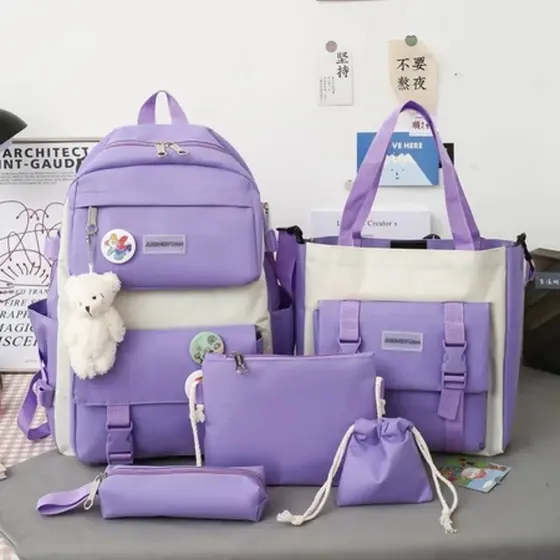 Kit 5 Bolsa Mochila Femina Musculina De Nylon adequado Para Escola  Multiuso 9043