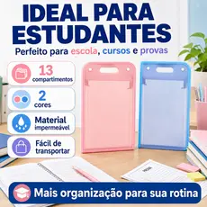 Pasta Organizadora Vertical A4 à Prova D'Água 13 Divisórias com Alça, Pastel Rosa Azul, Porta Documentos Escolar para
