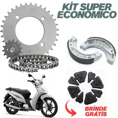 Kit Relação Transmissão Biz 125 Biz 100 pop 100 + Lona Freio Patins + Coxim Da Coroa