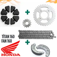 Kit Relação Transmissão Tração TITAN 160 FAN START 160 + Coxim Da Coroa + Patins Lona de Freio