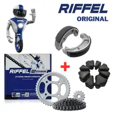 Kit Transmissão/Relação Original Riffel TITAN 160 START FAN 160 + Coxim Da Coroa + Patins De Freio