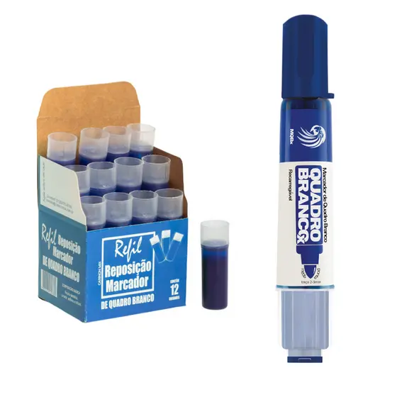 Kit Pincel MQBX para Quadro Branco + Refil Caixa com 12Un
