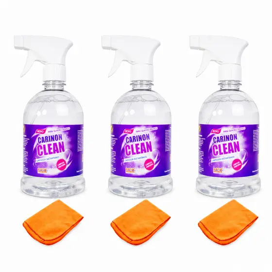 Kit 3 Limpador Quadro Branco Carinon Clean 1L Cada + 3 Flanelas