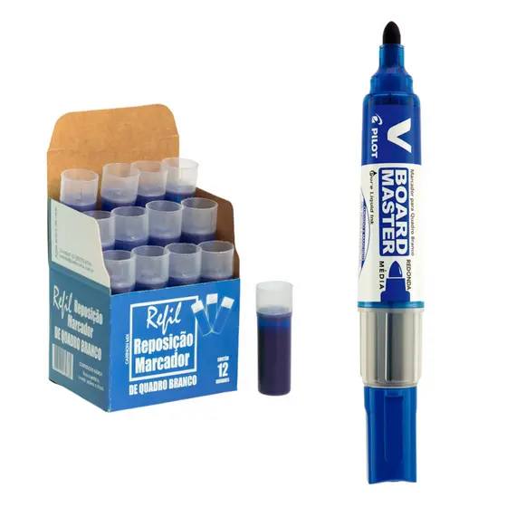Kit Pincel Piloto para Quadro Branco + Refil Caixa com 12Un