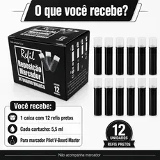 Refil Para Marcador Pincel Piloto Para Quadro Branco Board Master 5,5 ml Com 12 Unidades Preto