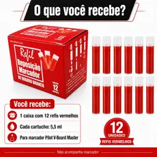 Refil Para Marcador Pincel Piloto Para Quadro Branco Board Master 5,5 ml Com 12 Unidades Vermelho