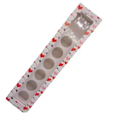 Caixa Embalagem Flor/Rosa e 6 doces com visor Estampado Coração c/ 5und