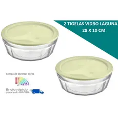 Conjunto 2 Tigelas de Vidro 4 Litros Com Tampa Plastica Laguna Vitazza