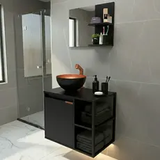 Kit Completo para Banheiro com Gabinete Industrial, Espelho e Cuba