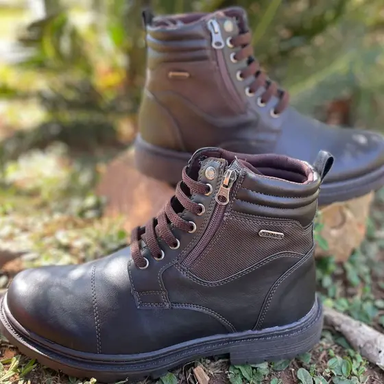 Coturno Bota Militar Masculino Tático Couro Reforçado Costurado Super Leve Ajustável Cadarço