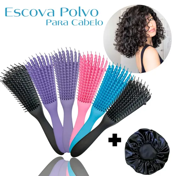 Escova Polvo Desembaraçadora Para Cabelos Cacheado Ondulados e Lisos