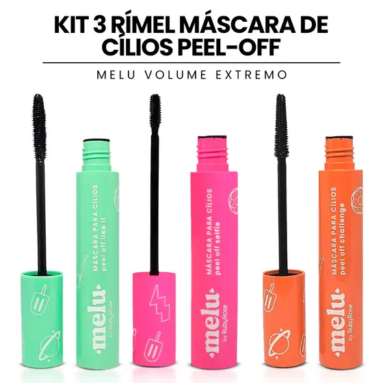Kit 3 Rímel Máscara de Cílios Peel-Off Melu Volume Extremo