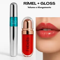 Kit Maquiagem Gloss + Máscara de Cílios Lábios Brilhantes e Cílios Volumosos