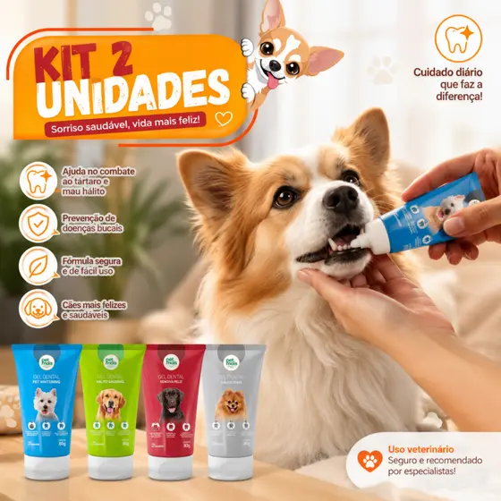 Kit 2 Gel dental para Cães e Gatos Creme Limpeza Profunda e Hálito Agradavel