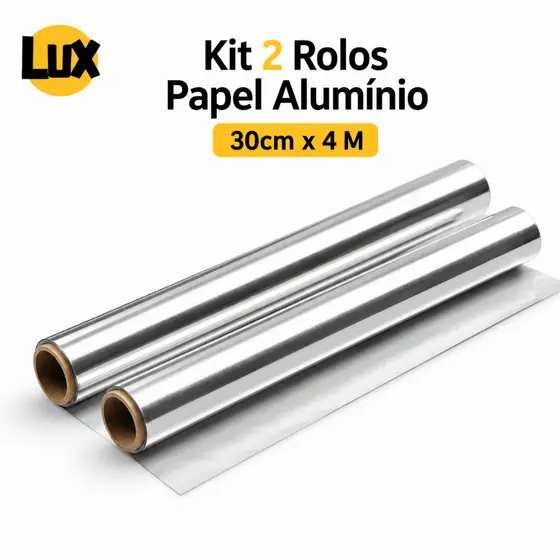 Kit 2 Rolos Papel Alumínio Resistente 30cm x 4 Metros Para Cozinha