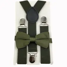 Kit Gravata Borboleta Verde Oliva + Suspensório Infantil Pajem Casamento