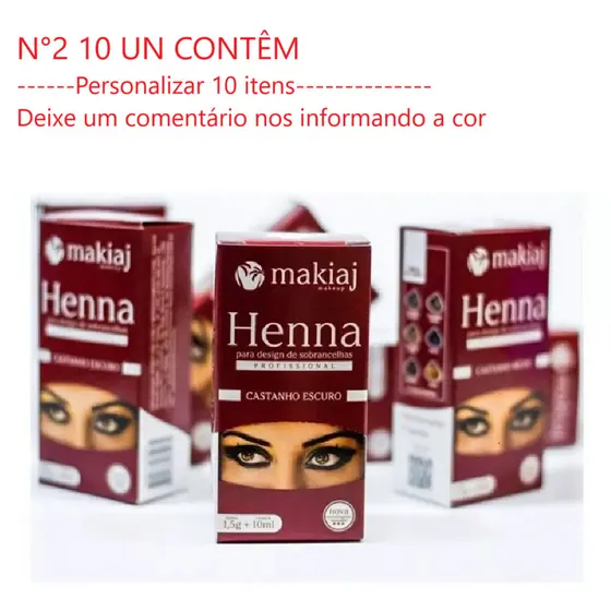 Kit 10 Henna Sobrancelhas Makiaj Natural Fixação Castanha Medio Claro Preto
