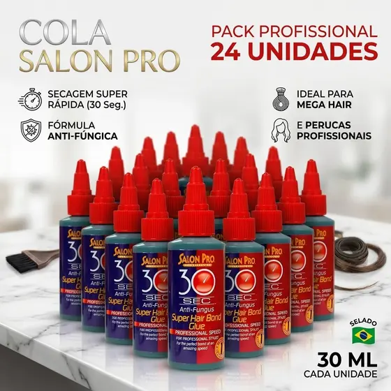 Kit 24x Cola para Cílios Salon Pro 30sec 30ml – Secagem Rápida 10s – À Prova d’Água – Profissional