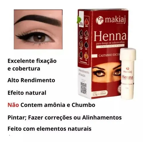 Henna De Sombrancelha 1,5g Henna + 10ml Fixador Makiaj 6Cores