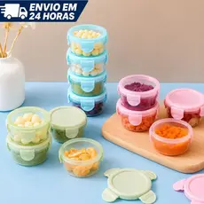 Mini Potes Congelar Papinha c/ Tampa Hermética Porta Leite em Pó Frutas Bebe Kit c/2/4/6/8