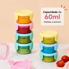 Kit Mini Potes Herméticos 60ml Congelar Papinha Porta Leite Frutas c/2/4/6/8
