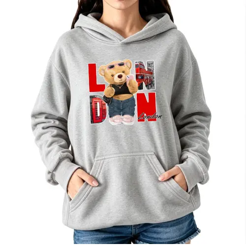 Casaco Moletom Feminino Capuz Bolso Estampa Ursa London Blusa De Frio Blusa Canguru Outono Inverno .