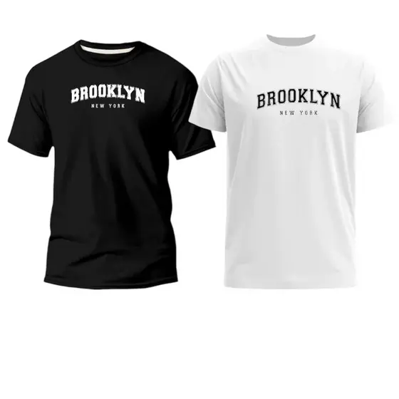 Kit Masculino com 2 Camisetas – Brooklyn Estampada, Slim Fit, Algodão de Alta Qualidade