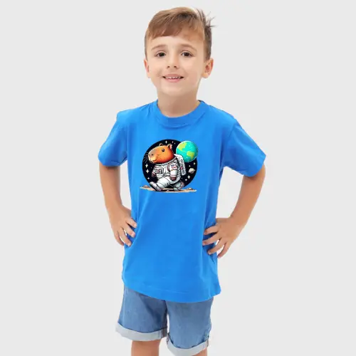 Camiseta Infantil 100% algodão Desenho Capivara Espacial Camisa Blusa Unisexx Blusinha