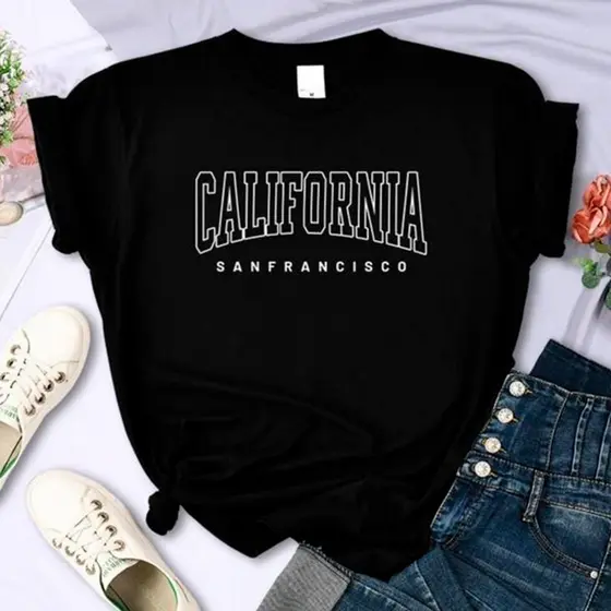 Camiseta Feminina 100 % Algodão Malha Premium Logo California Sanfrancisco Blusa Blusinha Camisa Basica Unissex Cores