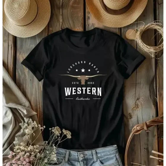 Camisa 100% Algodão Camiseta Feminina Western Country Estilo Casual Sertanejo Rodeio Texas