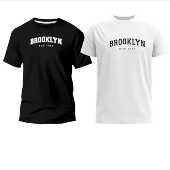 Kit 2 Camisas Masculinas Brooklyn New York NY Unissex Camiseta Básica 100% Algodão Azul Preta