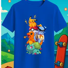 Camiseta Camisa blusa Pokémon Adulto e Infantil Pikachu  Algodão