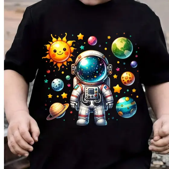 Camiseta Camisa Blusa  Infantil Astronauta Planetas Galáxia Constelações 100% Algodão