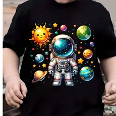 Camiseta Camisa Blusa  Infantil Astronauta Planetas Galáxia Constelações 100% Algodão