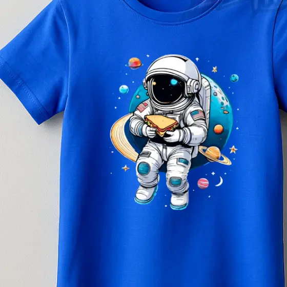 Camiseta camisa blusa infantil e Adulto Astronauta lanche algodão100%