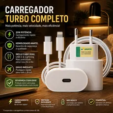 KIT DE 1 / 2 / 3 Carregadores Cabo E Fonte USB - C Lightning Turbo 20W Iphone 8 11 12 13 14