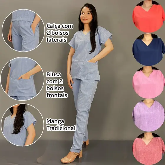 [TECIDO PREMIUM] Pijama Hospitalar Scrub Cirurgico Tradicional Melange  - Para clínicas, hospitais