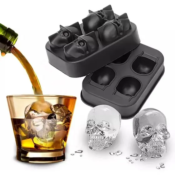 Forma De Gelo 3D Formato Caveira Crânio Drinks E Molde Silicone Chocolate Gesso
