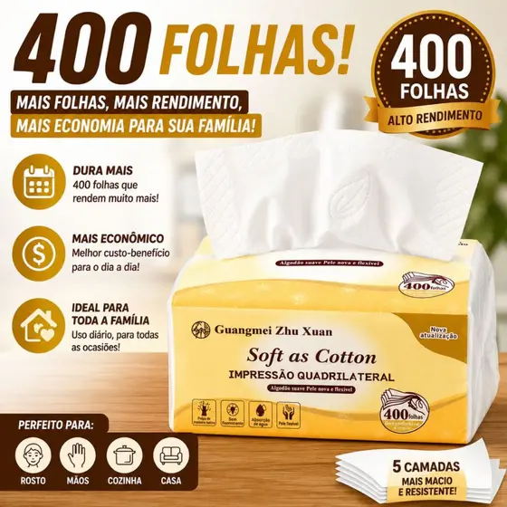 Lenço De Papel Soft Cotton  Folhas 5 Camadas Alta Absorção