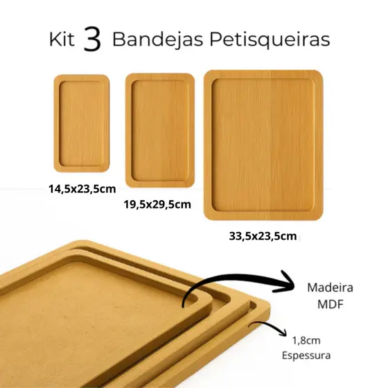 Kit Bandeja Decorativa Para Café Chá Petisqueira Condimentos Casa Cozinha Mesa Posta
