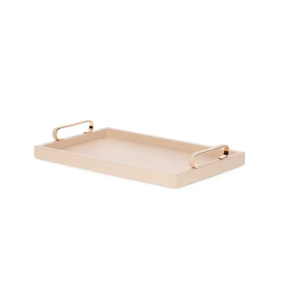 Bandeja Retangular Em PU Com Detalhe Dourado - G - Mart