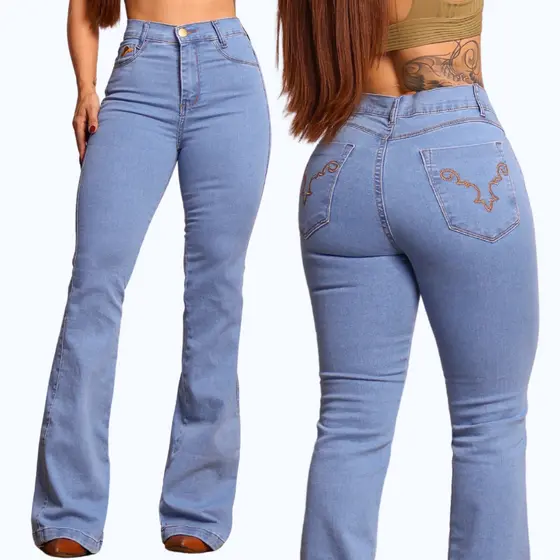 Calça FLER BORDADA Texana Montaria Jeans Grosso com Lycra Rodeio