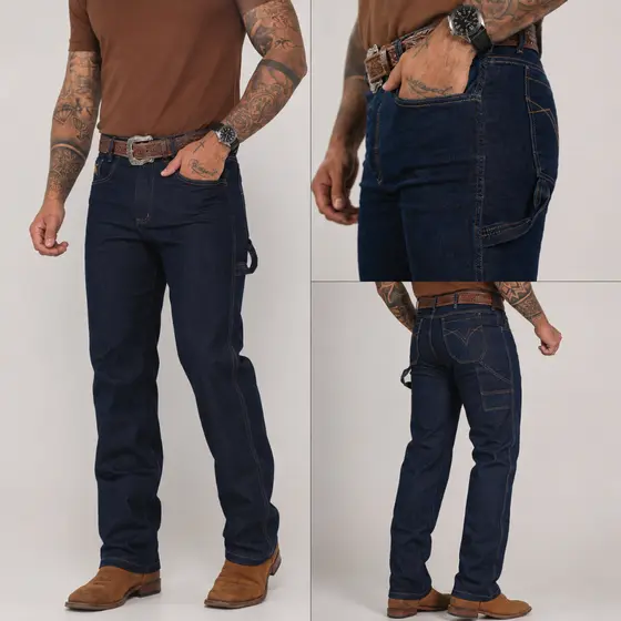 Calça Jeans Masculina Country Carpinteira Tradicional Premium Rodeio Cowboy Boiadeiro Agro Moda Sertaneja