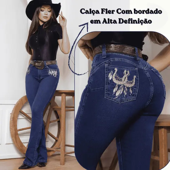 CALÇA COUNTRY FLER CINTURA ALTA COM ELASTANO LAYCRA RODEIO