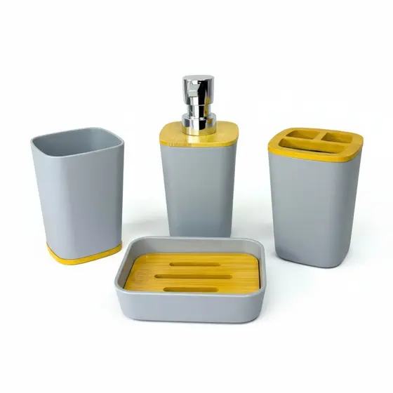 Kit Banheiro 4 Peças com Acabamento em Bambu – Branco ou Cinza Moderno AliDoLado