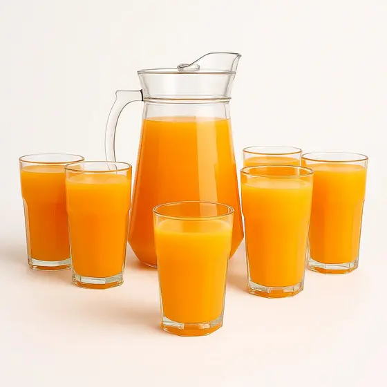 Jarra de Vidro 1,7l com Tampa Conjunto com 6 Copos de 370ml para Suco e Água Resistente e Elegante