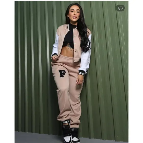 Conjunto Moletom Feminino College Preto Nude Premiun Alta Qualidade Conjunto Frio Inverno Blusa Calça Frio Moda Gringo