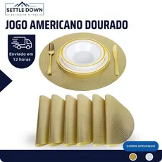 Kit 6 ou 10 Peças Jogo Americano Redondo Cozinha Jantar Jogo americano dourado