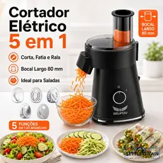 Cortador Elétrico de Legumes 5 em 1 Ralador Fatiador Multifuncional Processador de Alimentos com Bocal Largo 80mm