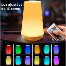 Luz Noturna LED RGB Recarregável Touch com Controle Remoto 13 Cores Abajur para Quarto USB